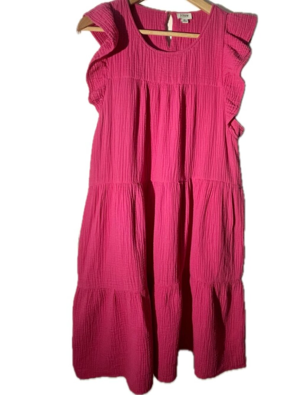 J.Crew Bright Pink Tiered Ruffle Sleeve Dress Size 10